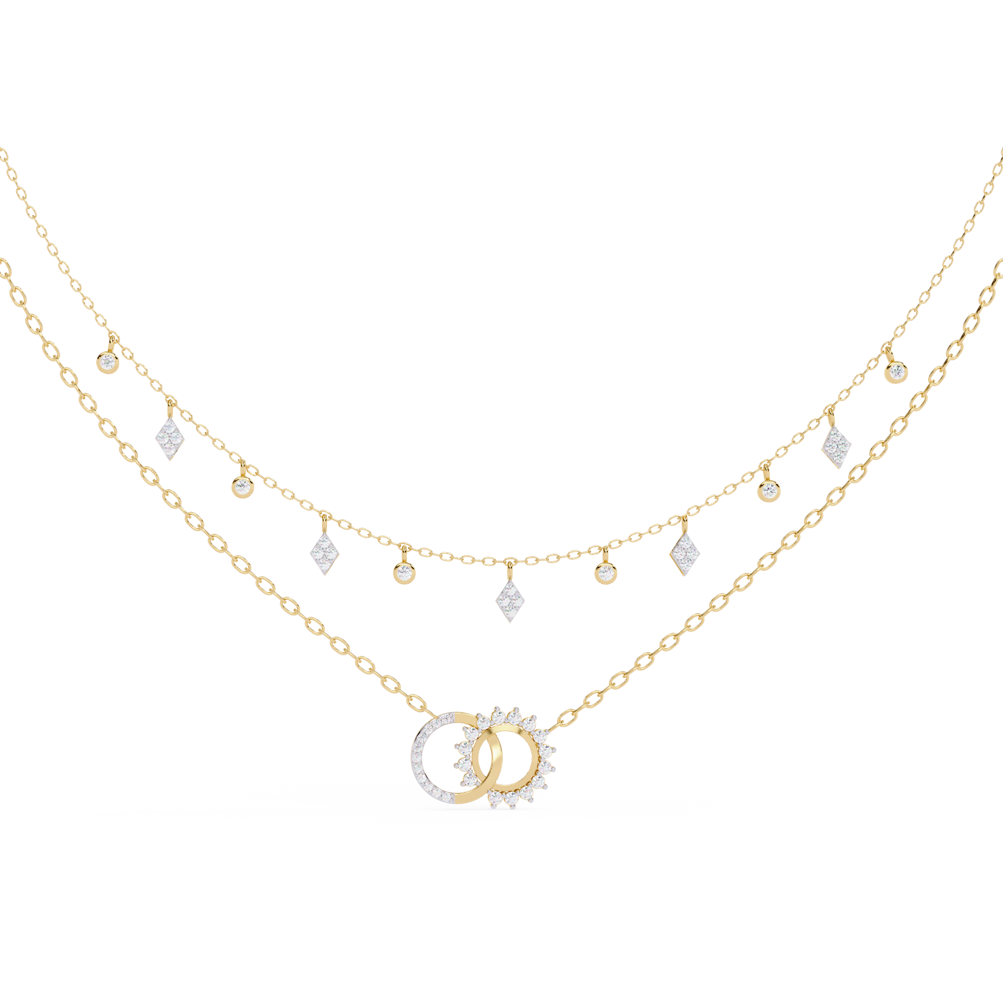Solitairekart 0.28ct Double Chain Diamond Dangle Necklace-HI Color, VS-SI Clarity